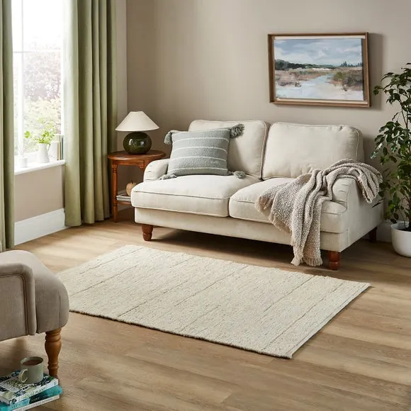 Handloom Rug with Grid Pattern - Natural, Wool image