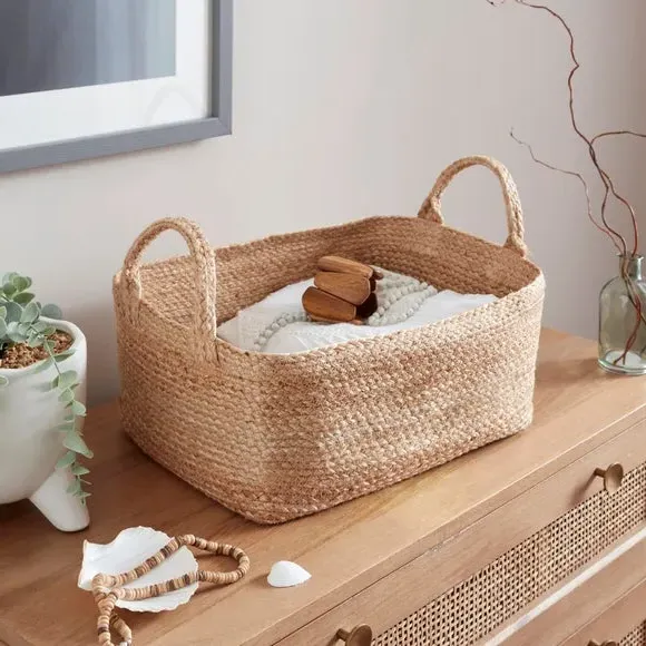 Handmade Storage Basket with Handles - Natural, Jute image