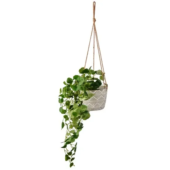 Hanging Artificial Plant - Grey, Geometric Pot