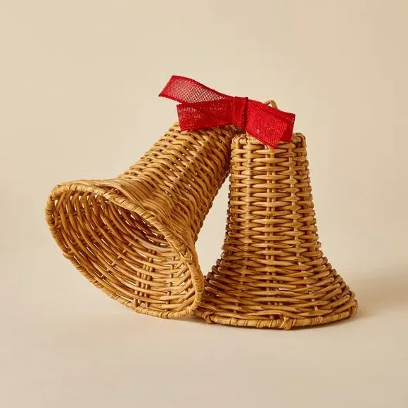 Hanging Bell Decoration with Bow - Natural, Rattan