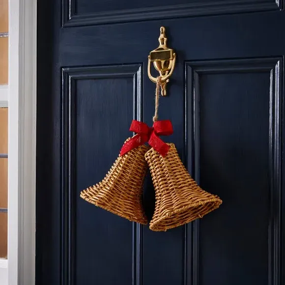 Hanging Bell Decoration with Bow - Natural, Rattan image
