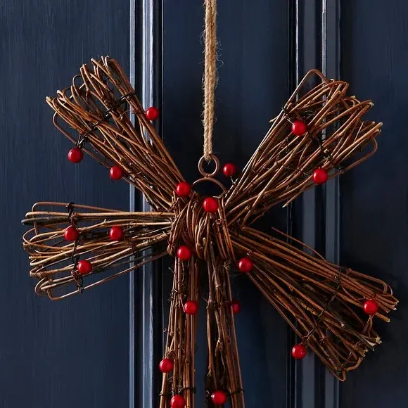 Hanging Bow Decoration - Natural, Rattan