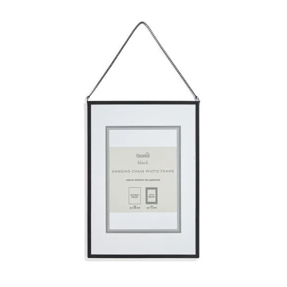 Hanging Chain Photo Frame - Black, Metal
