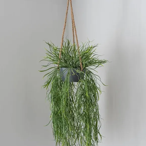 Hanging Plant Pot with Artificial Grass - Grey