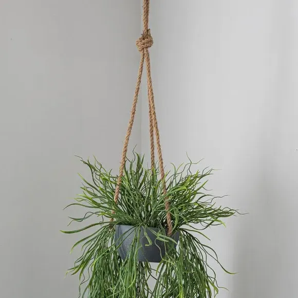 Hanging Plant Pot with Artificial Grass - Grey