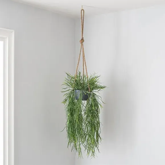 Hanging Plant Pot with Artificial Grass - Grey