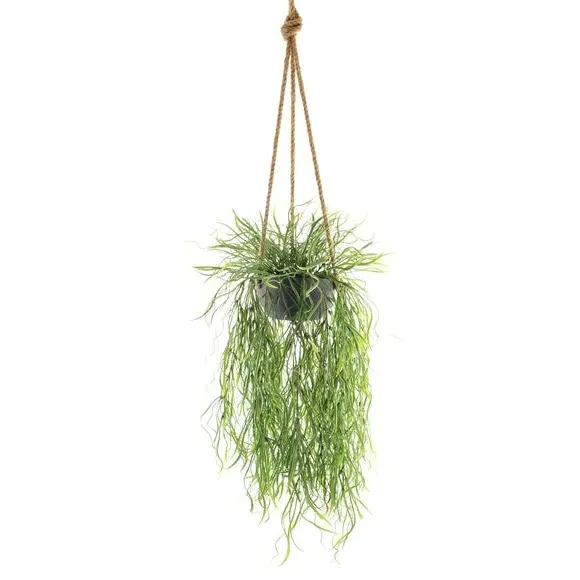Hanging Plant Pot with Artificial Grass - Grey
