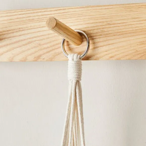 Hanging Plant Pot with Macrame - White, Ceramic