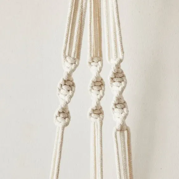Hanging Plant Pot with Macrame - White, Ceramic