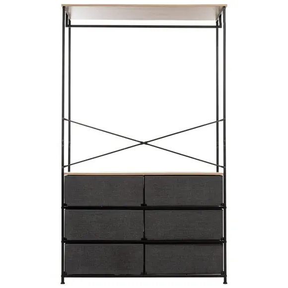 Hanging Rail with 6 Drawers - Grey, Fabric