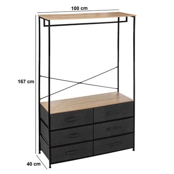 Hanging Rail with 6 Drawers - Grey, Fabric