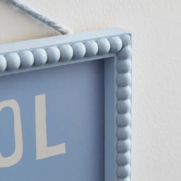 Hanging Wall Plaque with Typography - Blue, Wood