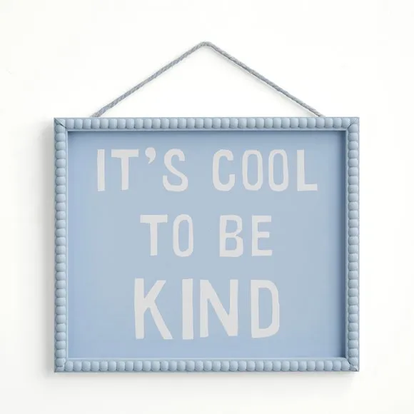 Hanging Wall Plaque with Typography - Blue, Wood