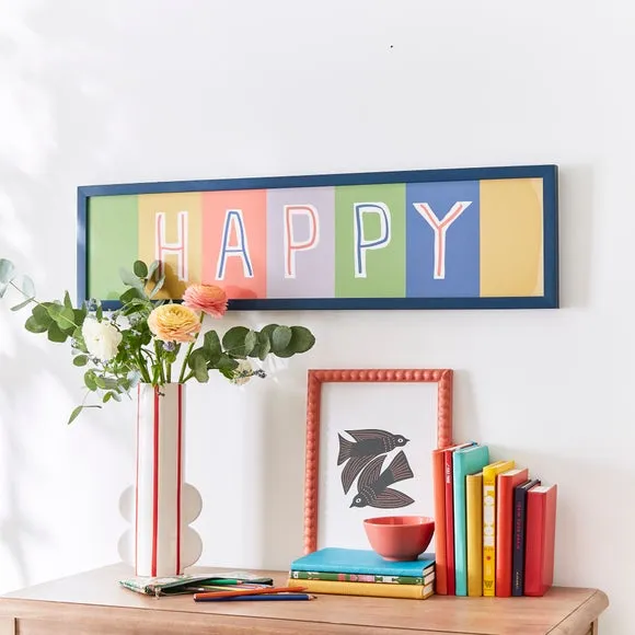 Happy Framed Print - Multicolor, Blue Frame image