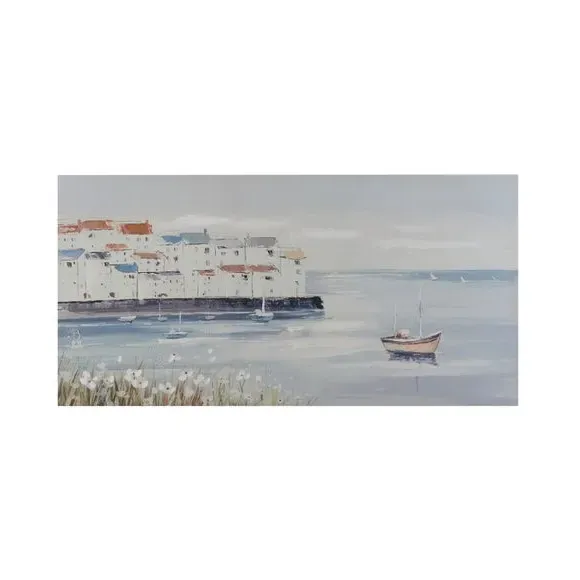 Harbour Scene Canvas Print - Blue, MDF
