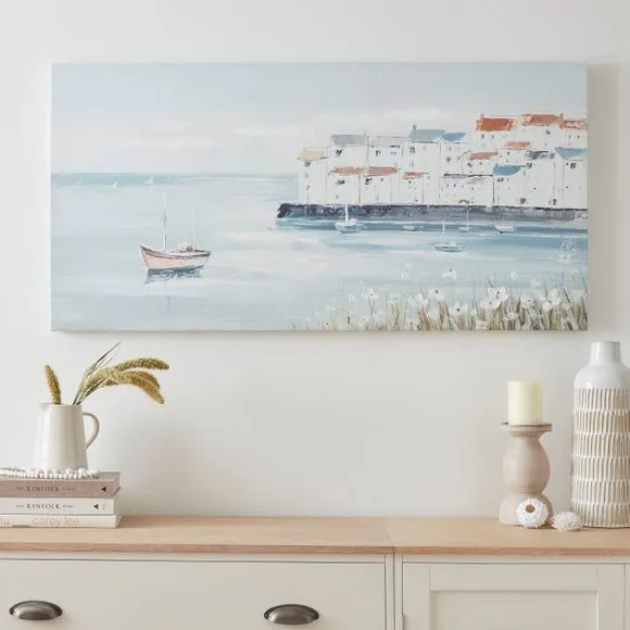 Harbour Scene Canvas Print - Blue, MDF