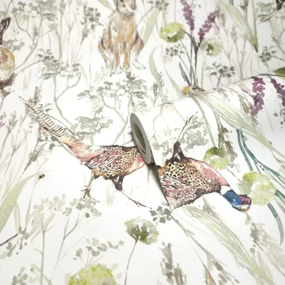 Hare and Pheasant Wallpaper - Sage