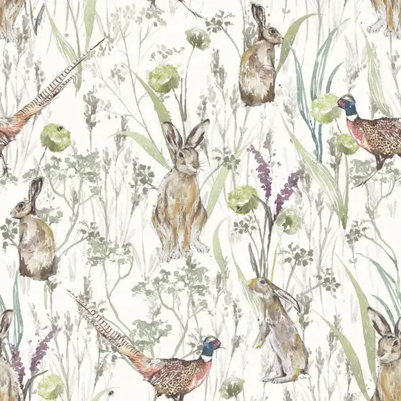 Hare and Pheasant Wallpaper - Sage