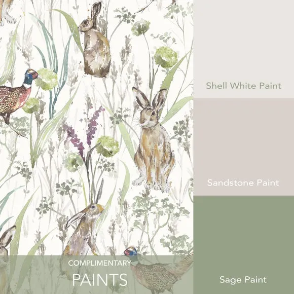 Hare and Pheasant Wallpaper - Sage