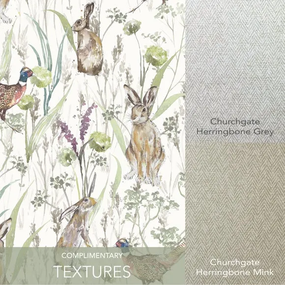 Hare and Pheasant Wallpaper - Sage