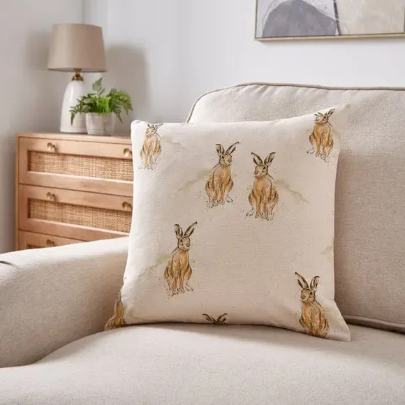 Hare Printed Cushion Cover - Natural image
