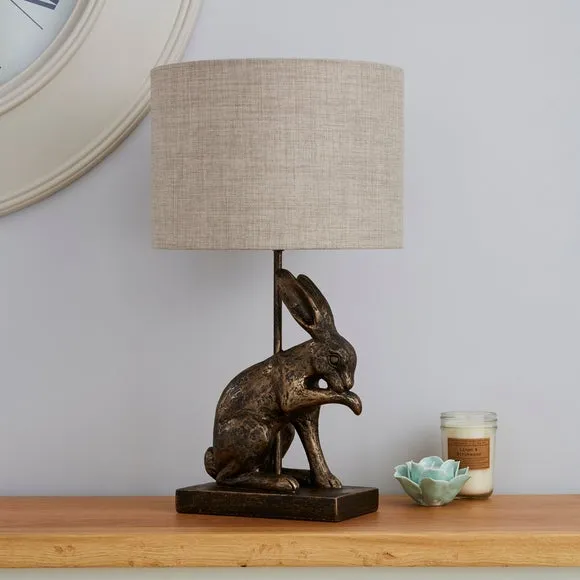 Hare Table Lamp with Linen Shade - Brass