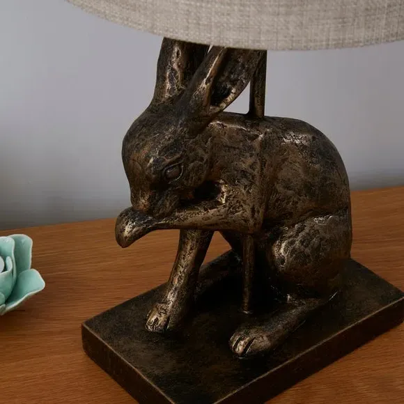Hare Table Lamp with Linen Shade - Brass