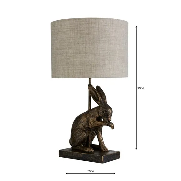 Hare Table Lamp with Linen Shade - Brass