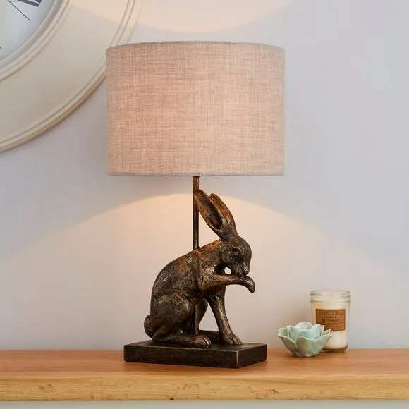 Hare Table Lamp with Linen Shade - Brass image