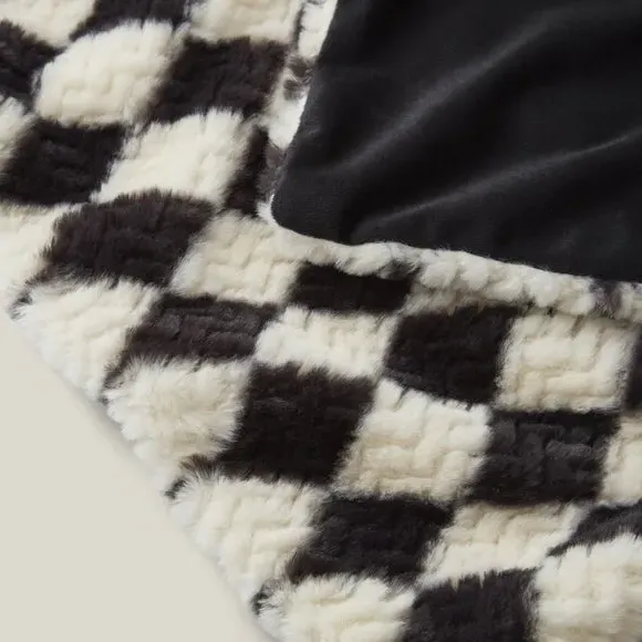 Harlequin Throw Blanket - Black/White, Faux Fur
