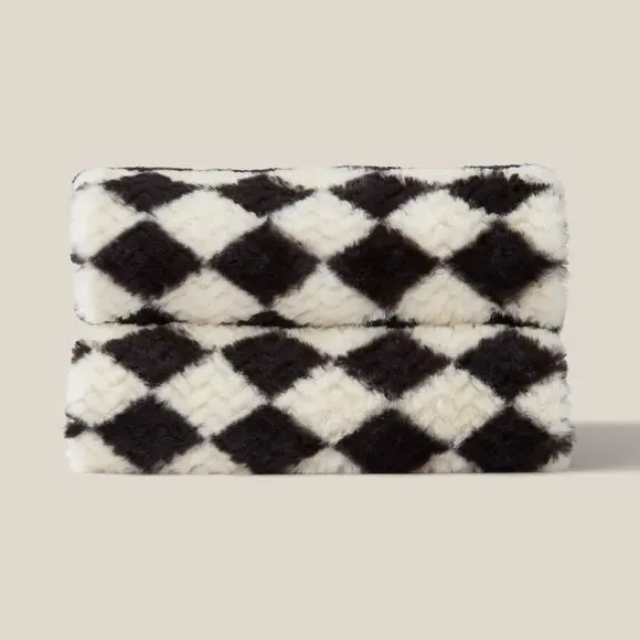 Harlequin Throw Blanket - Black/White, Faux Fur