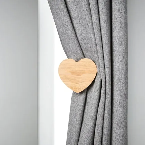 Heart Curtain Holdback - Natural, Wood image