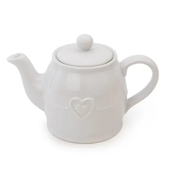 Heart Design Teapot - White, Earthenware