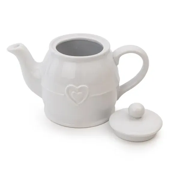 Heart Design Teapot - White, Earthenware