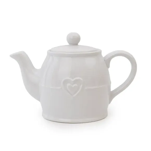Heart Design Teapot - White, Earthenware image