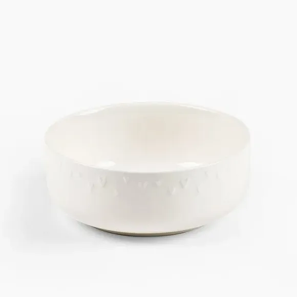 Heart Embossed Cereal Bowl - White, Stoneware