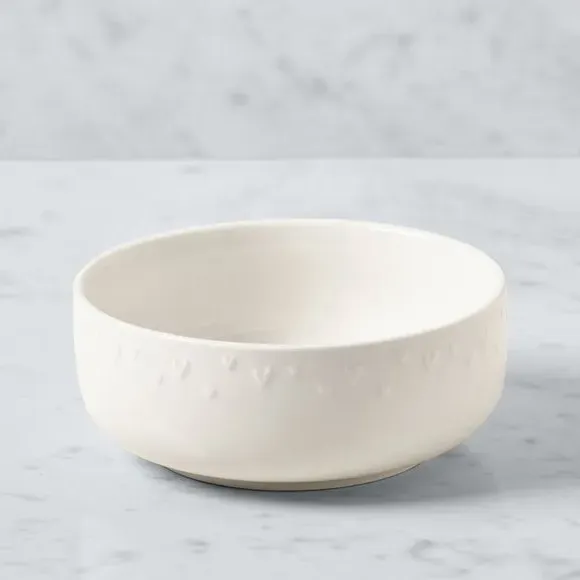 Heart Embossed Cereal Bowl - White, Stoneware image