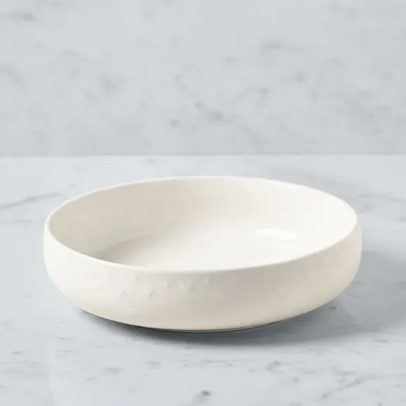Heart Embossed Pasta Bowl - White, Stoneware