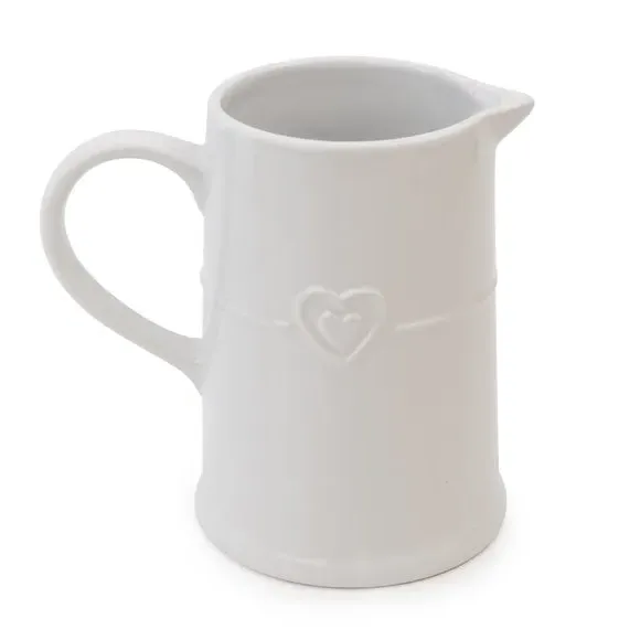 Heart Jug with Embossed Design - White, Earthenware