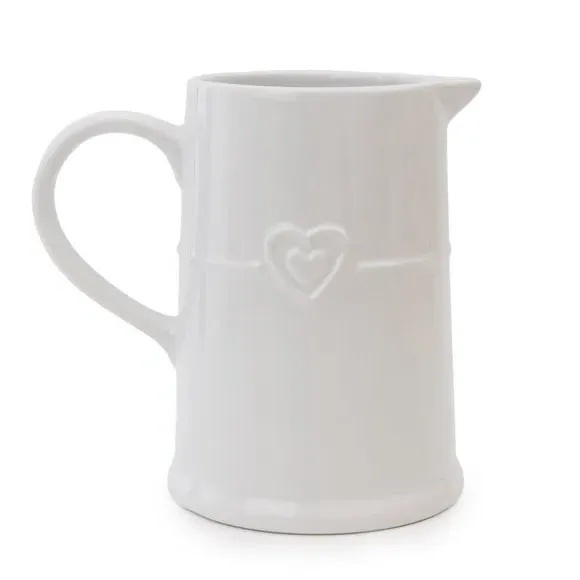 Heart Jug with Embossed Design - White, Earthenware image