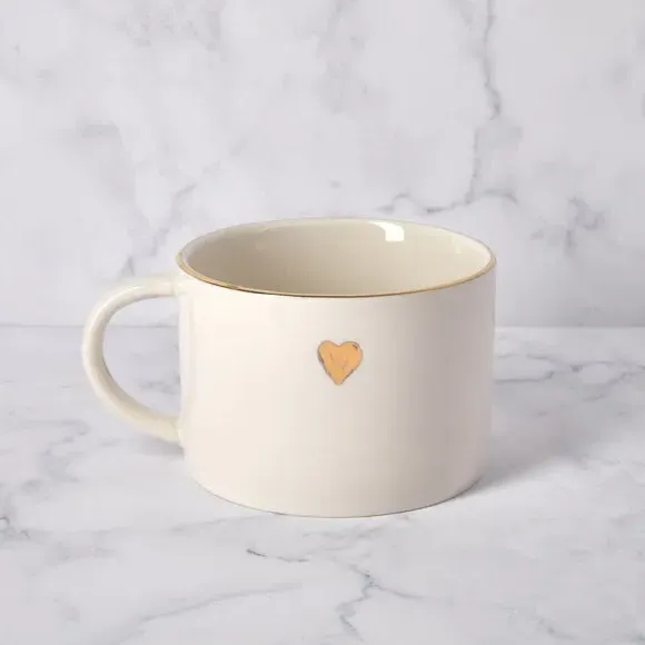 Heart Mug with Gold Rim - Cream, Ceramic image