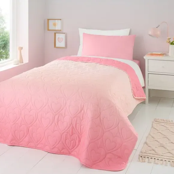 Heart Pattern Bedspread - Pink, Polyester image