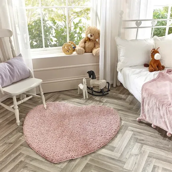Heart Shaggy Rug Machine Washable - Blush image