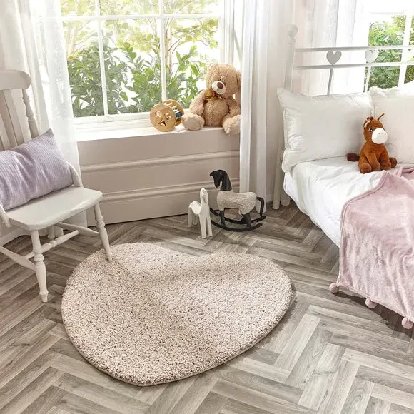 Heart Shaggy Rug Machine Washable - Natural