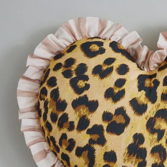 Heart Shaped Cushion with Frill - Leopard, Cotton