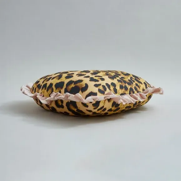 Heart Shaped Cushion with Frill - Leopard, Cotton