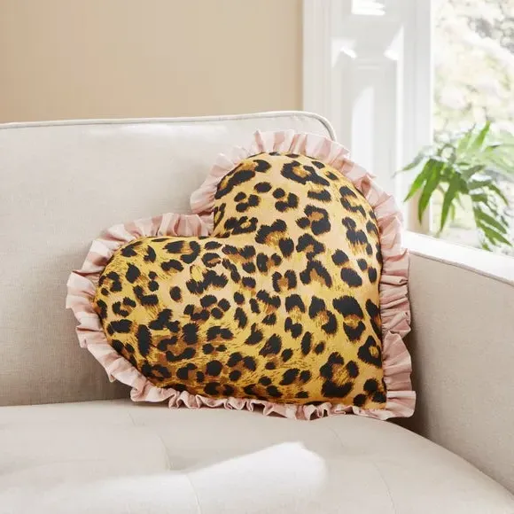 Heart Shaped Cushion with Frill - Leopard, Cotton image