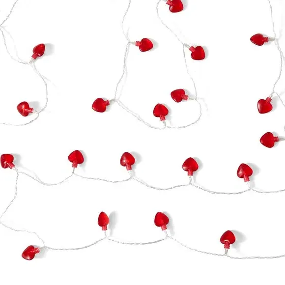 Heart String Lights - Red, Battery Powered