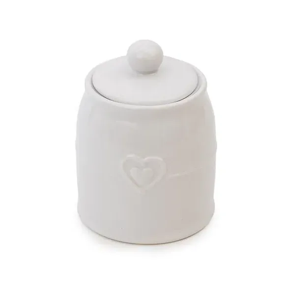 Heart Sugar Pot with Embossed Design - White