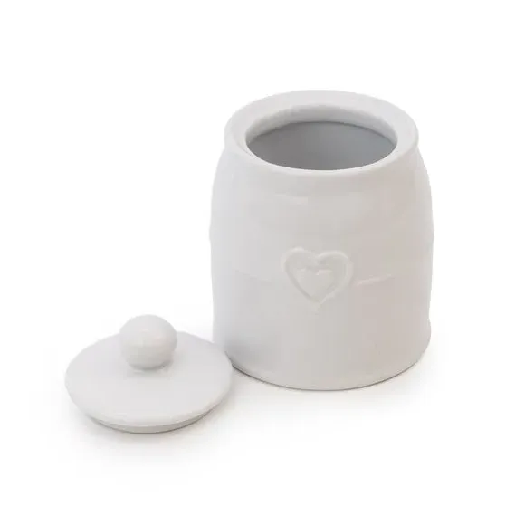 Heart Sugar Pot with Embossed Design - White